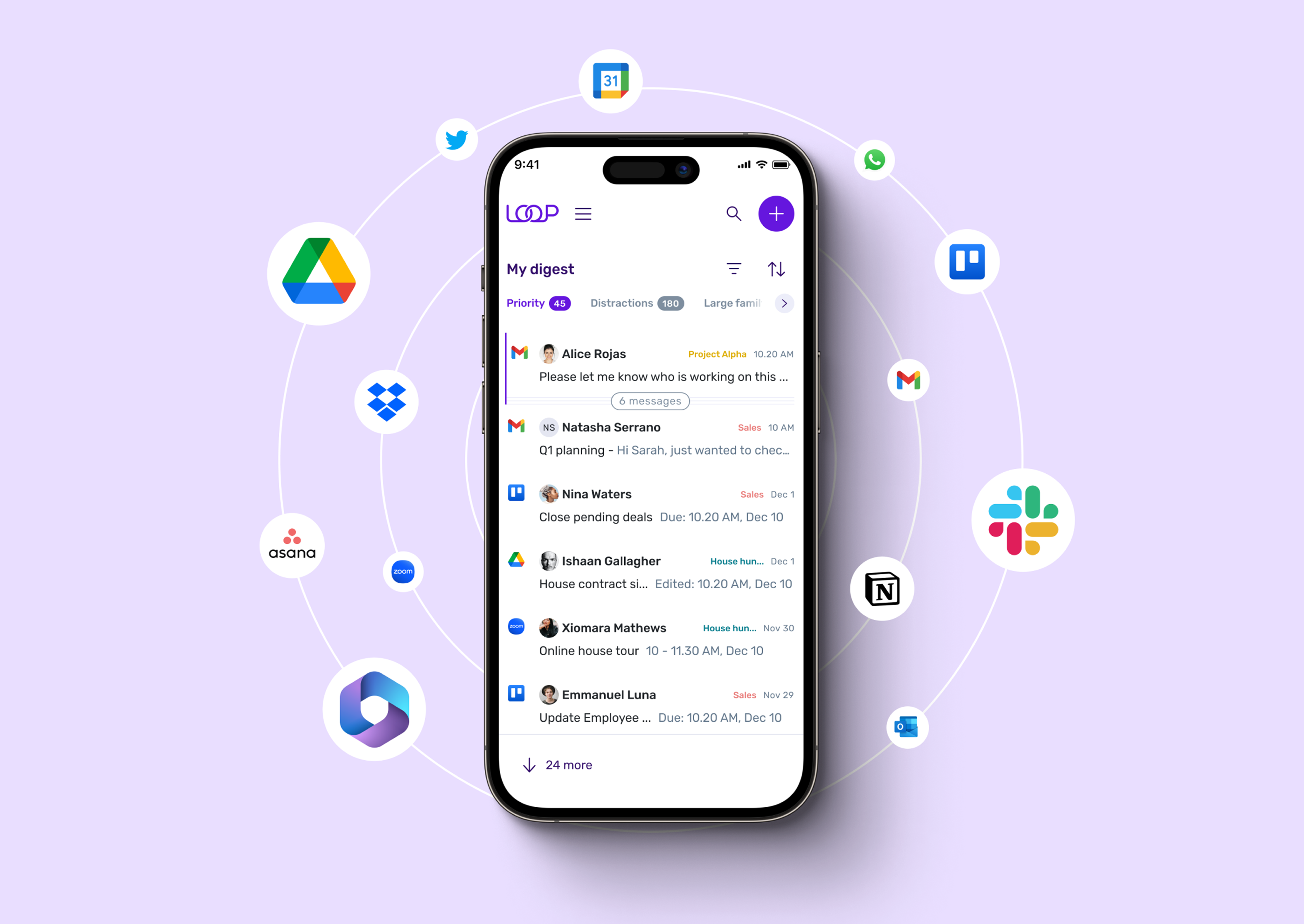 Loop product overview — mobile app surrounded by integrated tools
