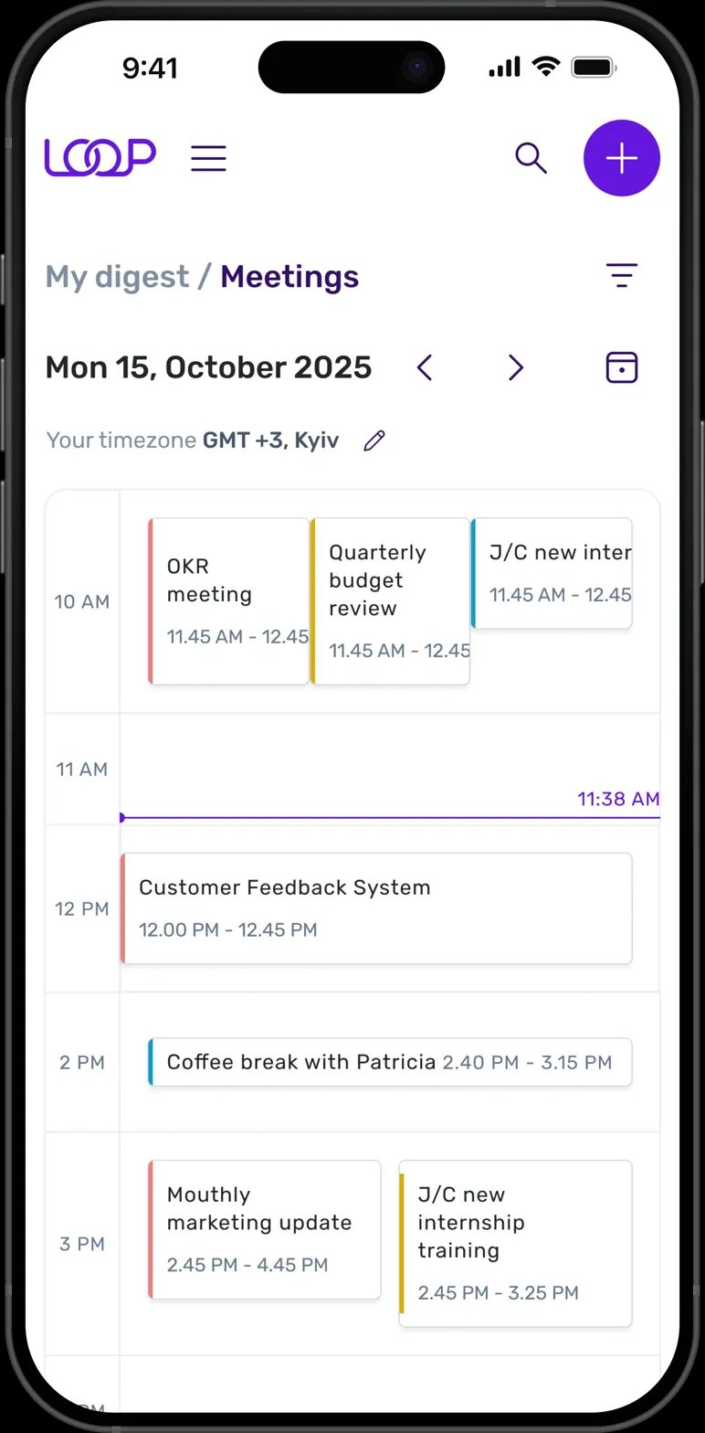 Loop — Meetings screen