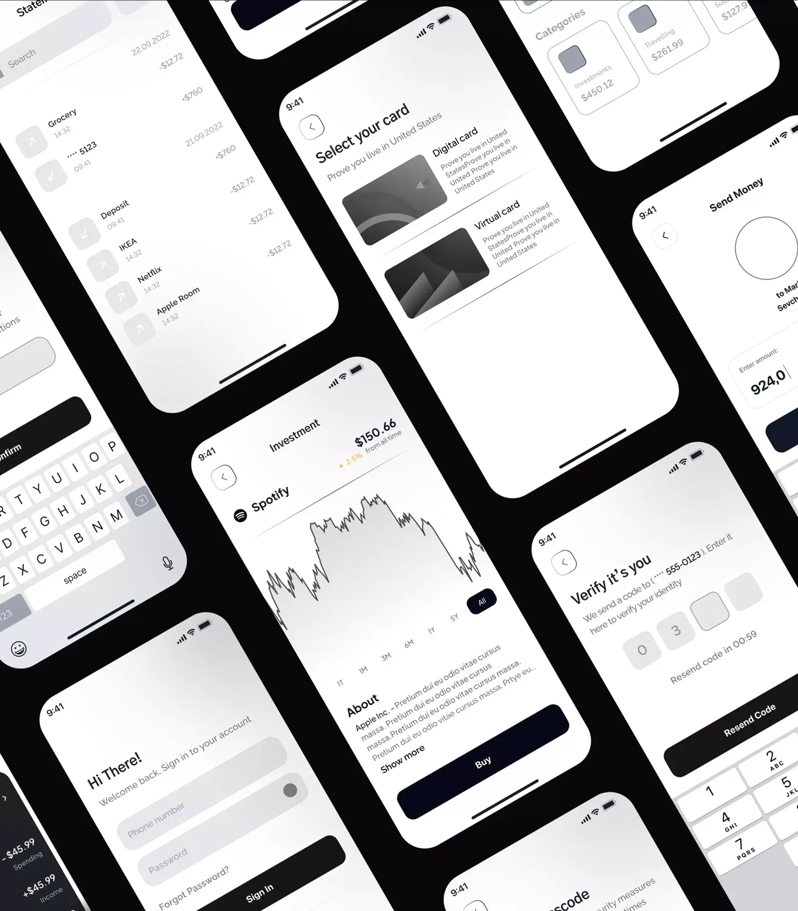 Neobank wireframes screens